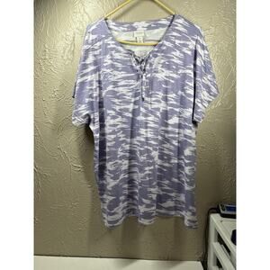 Chico's Weekends Purple Camo Zebra Lace-Up Pullover Tunic Size 3 US XL